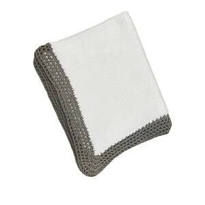 NEW GITA boy's blanket with dark grey tweed trim in white